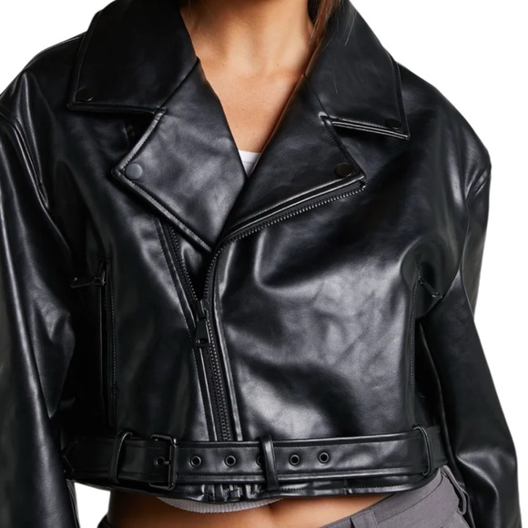 Lioneess Jackets & Blazers - 🆕 Lioness Staten Island Black Faux Leather Cropped Moto Jacket Size Large